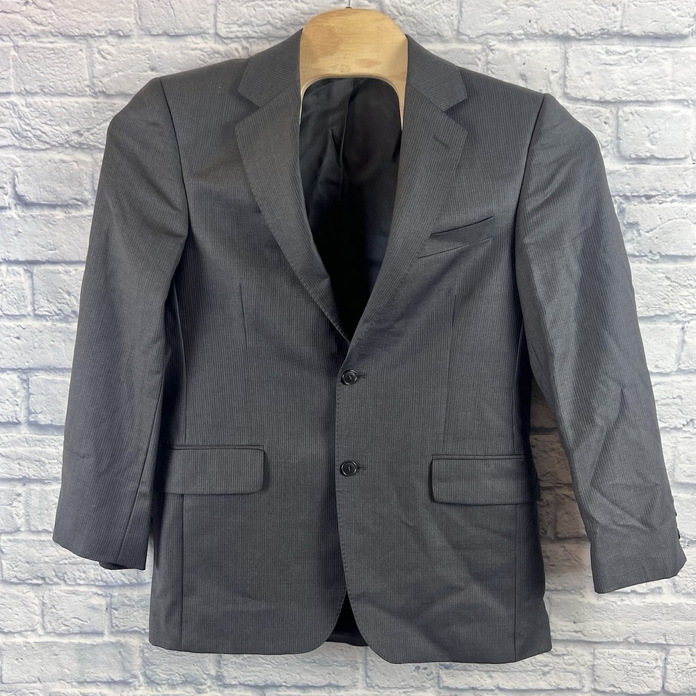 Ermenegildo Zegna‎ Blazer Men 40" Regular Gray Striped Lined Wool Button Up Coat